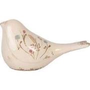 Clayre & Eef Decoratie Beeld Vogel 25x10x13 cm Beige Keramiek