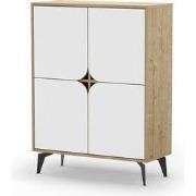 Hoog dressoir 4 deuren met metalen poten L90 cm - FLORA