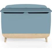 Coffre à jouets avec couvercle bleu orage et décor bois naturel L82,4 ...
