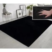 Fluffy vloerkleed - Effen Hoogpolig Super Zacht - Zwart - 160 X 230 CM