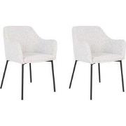 QUVIO Eetkamerstoel Lima - Bouclé - Staal - Wit - Set van 2