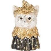 Clayre & Eef Decoratie Beeld Kat 12x10x18 cm Wit Zwart Kunststof