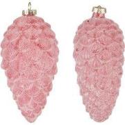 Clayre & Eef Kerstbal Set van 2 Dennenappel Ø 7 cm Rood Glas