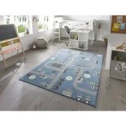 Kindervloerkleed - Adventures Stad Design Blauw - 160 X 220 CM