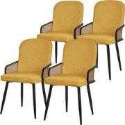 Eetkamerstoelen set van 4 mosterd met arm & rugleuning, gestoffeerde s...