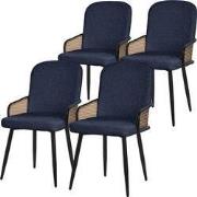 Eetkamerstoelen set van 4 donkerblauw met arm & rugleuning, gestoffeer...