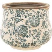 Clayre & Eef Bloempot Ø 18x15 cm Beige Groen Keramiek Bloemen