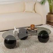 Organische salontafel grijs getint glas zwarte bolpoten Sphere 120x70 ...