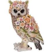 Clayre & Eef Decoratie Beeld Uil 21x18x31 cm Bruin Kunststof Bloemen