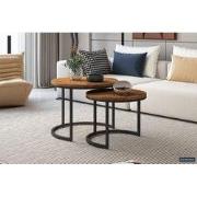 Salontafel 'Goja' 2-delig Mango hout - 60 - Hout, Metaal