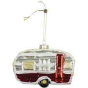 Xmas Hanger - Caravan - White/ Red - Glass - 11,5x5x8cm