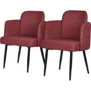 Set van 2 eetkamerstoelen met rugleuning & armleuning rood met metalen...