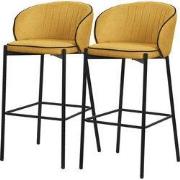 Barkruk set van 2 mosterd 50x101x54 cm met rugleuning en voetensteun t...