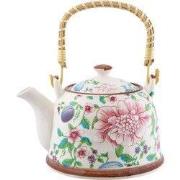 Clayre & Eef Theepot met Filter 700 ml Beige Roze Keramiek Bloemen