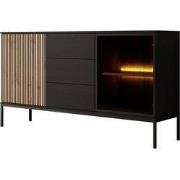 Meubella - Dressoir Legend - Mat zwart - Eiken - 154 cm met lades