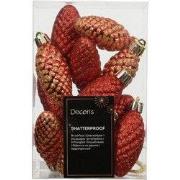 Dennenappel kunststof L9b5h14 cm rood 12 st