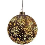 Led bal glas sterren dia. 15 cm donkerbruin/goud