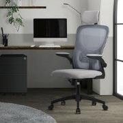 Ergonomische bureaustoel grijs netweefsel met verstelbare hoofdsteun e...