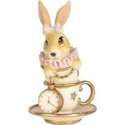 Clayre & Eef Decoratie Beeld Konijn 8x8x14 cm Beige Kunststof