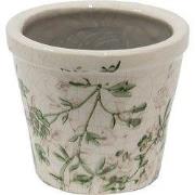 Clayre & Eef Bloempot Ø 8x7 cm Groen Beige Keramiek Bloemen