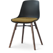 Nena-Liv eetkamerstoel zwart met mosgroen zitkussen - walnoot houten o...
