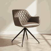 Industriële Eetkamerstoel Taupe Gian - Kunstleer - Ruitpatroon - Met A...