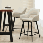 Draaibare Barkruk Beige Stof Skye - Zithoogte 67 cm - Met Armleuningen