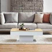 Salontafel 110x60x40 cm wit/eiken look incl. 2 opbergvakken onder vers...