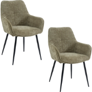 Housecraft Living Jez Eetkamerstoelen met armleuning Groen - Set van 2