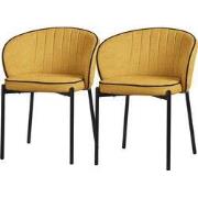 Set van 2 eetkamerstoelen met rugleuning & armleuning mosterd met meta...