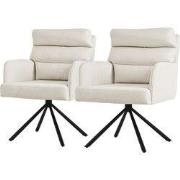 Eetkamerstoel set van 2 beige draaibaar met afneembaar rugkussen gesto...