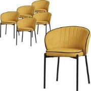 Set van 6 eetkamerstoelen met rugleuning & armleuningen mosterd met me...