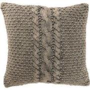 J-Line - Kussen Gebreid+vlecht Katoen Gewassen Grijs - 50x50x12cm