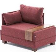 Moderne Fauteuil Bordeaux Rood Stof Fly - Links - Met Houten Tafeltje