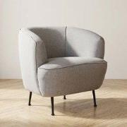 Moderne fauteuil licht grijs linnen stof met hoge poten Piccoli