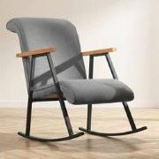 Retro schommelstoel grijs velvet met beukenhout armleuning Yoka