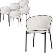 Set van 6 eetkamerstoelen met rugleuning & armleuning Beige met metale...