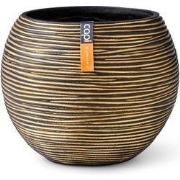 Vaas bol Rib 18x15 zwart goud bloempot