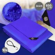 Dekzeil Stoffen dekzeil met ogen 3x4 m 650g/m² in blauw PVC incl. 10 e...