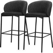 Barkruk set van 2 antraciet 50x101x54 cm met rugleuning en voetensteun...