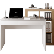 Bureau met 1 grote lade en 4 niches decor eiken Cadix en glanzend wit ...