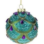 Glass ball 8cm mat green w/purple diam, turq