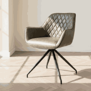 Industriële Eetkamerstoel Groen Gian - Kunstleer - Ruitpatroon - Met A...