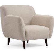 Japandi fauteuil beige textuur stof met walnoot poten Enna