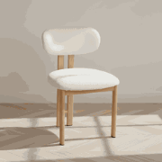 Japandi Eetkamerstoel Miyo Bouclé Beige - Eikenlook Frame