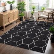Trellis Uni Effen Laagpolig Vloerkleed Modern Zwart- 200x290 CM
