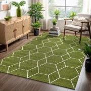 Trellis Uni Effen Laagpolig Vloerkleed Modern Groen- 80x150 CM