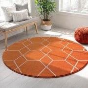 Trellis Uni Rond Effen Laagpolig Vloerkleed Modern Oranje- 150 CM ROND