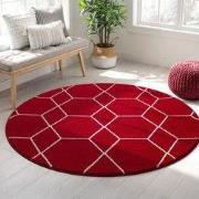 Trellis Uni Rond Effen Laagpolig Vloerkleed Modern Rood- 200 CM ROND