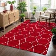 Trellis Uni Effen Laagpolig Vloerkleed Modern Rood- 80x200 CM